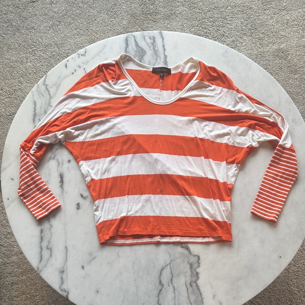 Karen Kane Orange and White Striped 3/4 Sleeve Top